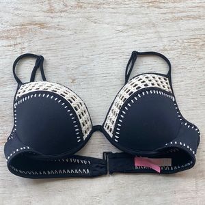 Victoria Secret swim top. NWOT. Black with off white crochet. Size 34C